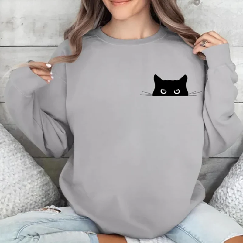 

Толстовка Comfort Colors Cat Peeking для женщин Толстовка с капюшоном Cat Lover Подарок для мамы с милым животным принтом Толстовка с длинными рукавами и круглым вырезом