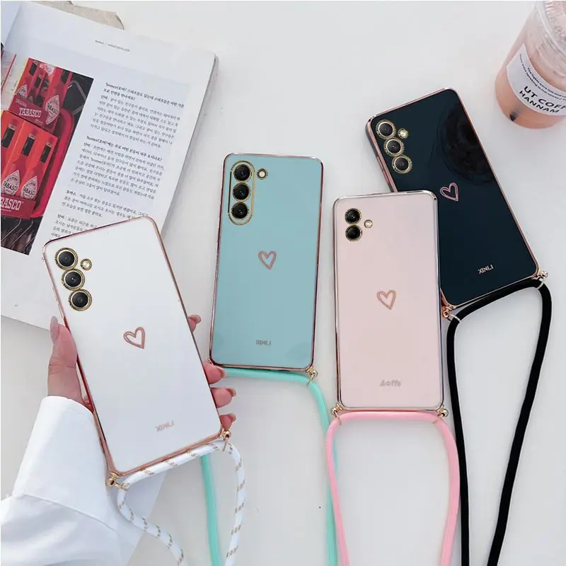 M 23 54 Crossbody Lanyard Strap Plating Case For Samsung Galaxy M23 M22 M32 M11 M14 M42 M31 M30S M33 M53 M51 M52 M54 4G 5G Cover