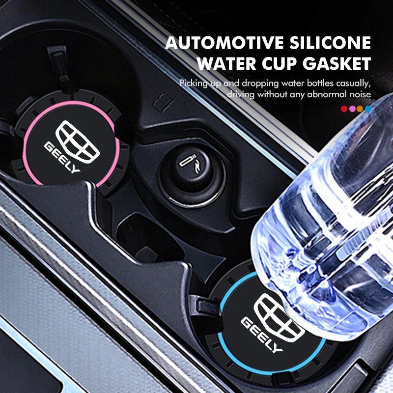 2pcs Car Coaster Water Cup Slots Anti-Slip Waterproof Slot Pad For Geely Ttugella Geometry C Coolray Emgrand Atlas Pro EC7 GX3