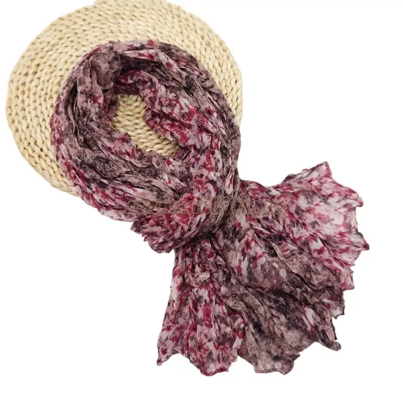 367C Fashion Crinkled Scarf Stylish Layering Neckwear Soft Polyester Long Scarf For Women Teens Girl Vacation Dressingup