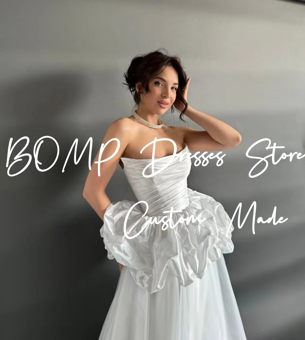 Elegancka suknia ślubna BOMP z plisami, bez ramiączek, gorsetowa, warstwowa, drapowana, z trenem typu sweep, biała tiulowa suknia ślubna, szyta na miarę, Vestido de novia