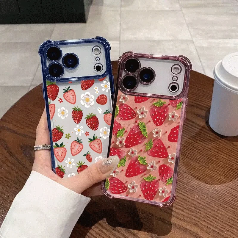 Cute Red Strawberry Flower Pattern Case For Samsung A57 A56 A55 A16 A54 A53 A27 A37 A52 A35 A15 A06 A36 A12 A23 A34 5G Casing