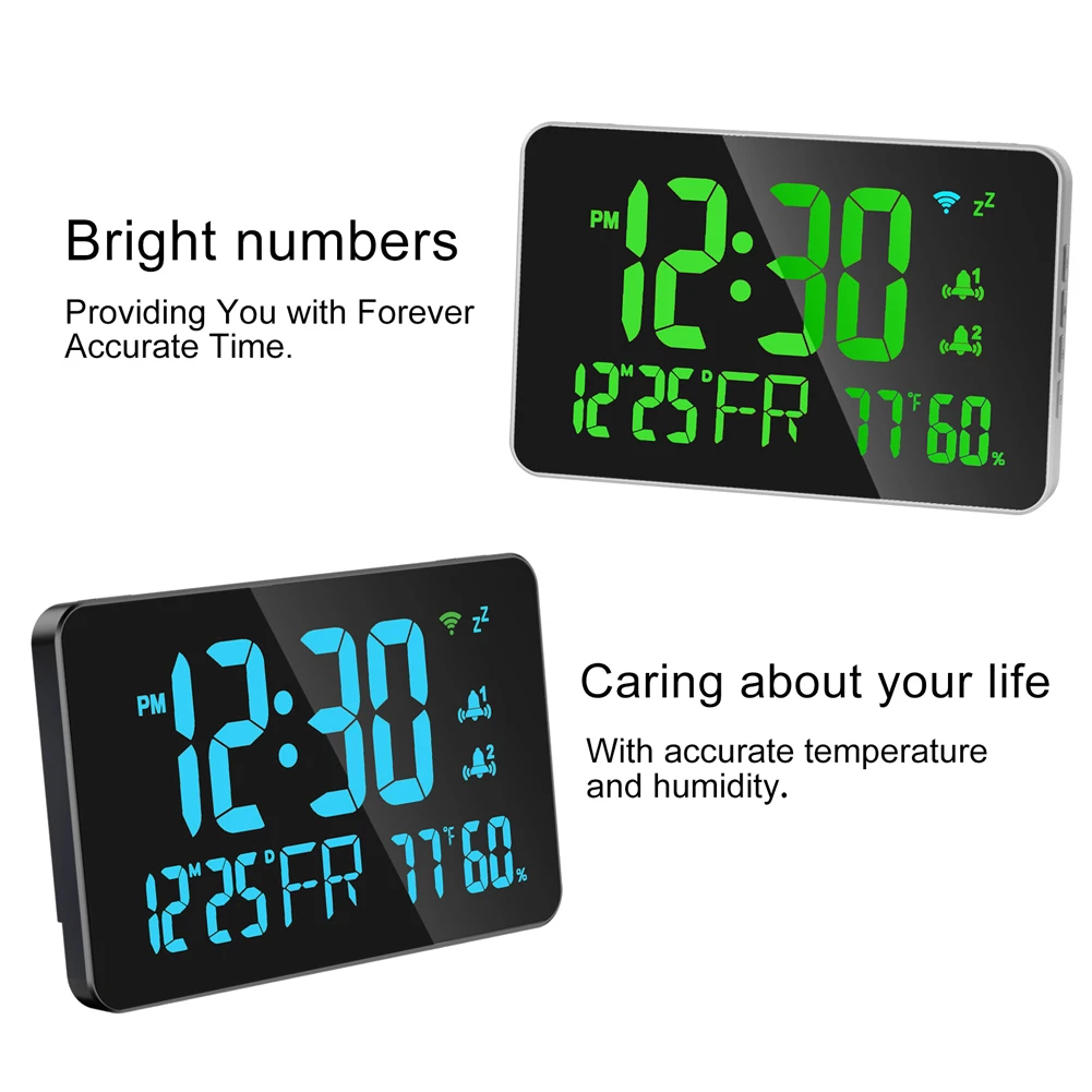 Tuya WiFi Smart Alarm Clock Thermometer Hygrometer with Digital LED Display Calender Adjustable Brightness APP Remote Clock