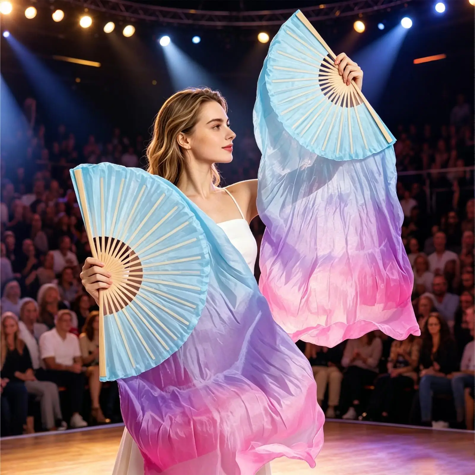 150cm Dancing Fan Belly Dance Fans 2 Pieces Long Dancing Props Faux Silk Fan Veils For Dancers Beginners Professionals