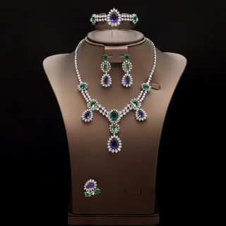 HIBRIDE Premium Set Green Purple Necklace Earrings Bracelet Womens Dress Decorative Jewelry Fits Nigerian Wedding Ball Gift 1051