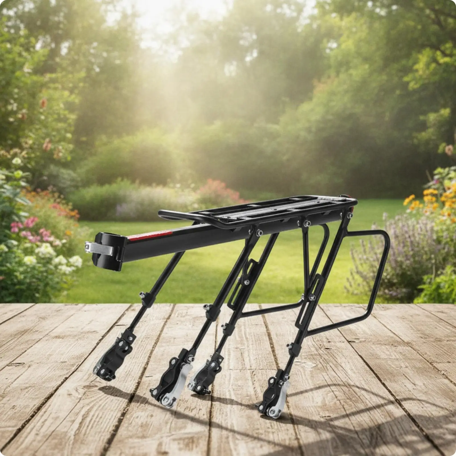 Rear Bike Rack Carrier for Bicycle with Adjustable Struts Flat Top Deck Aluminum Cargo Rack for Cycle Commuting and Evening