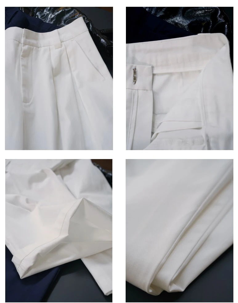 2024 Women Autumn Pants High Waist Wide Leg Straight Cotton Pants Fashion Clothes White Long Pants Female Trousers