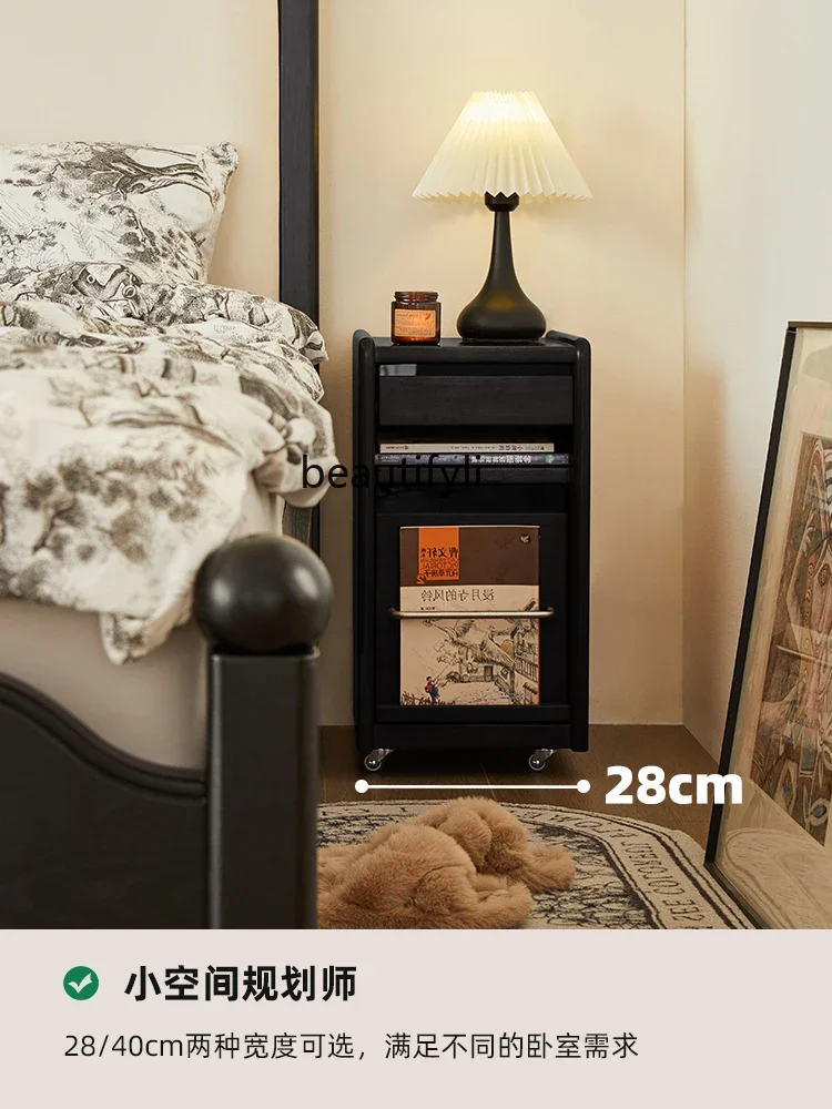 Ultra Narrow Bedside Table Small Apartment French Retro Bedroom Multi-Functional Bedside Narrow Cabinet Small Cabinet Locker