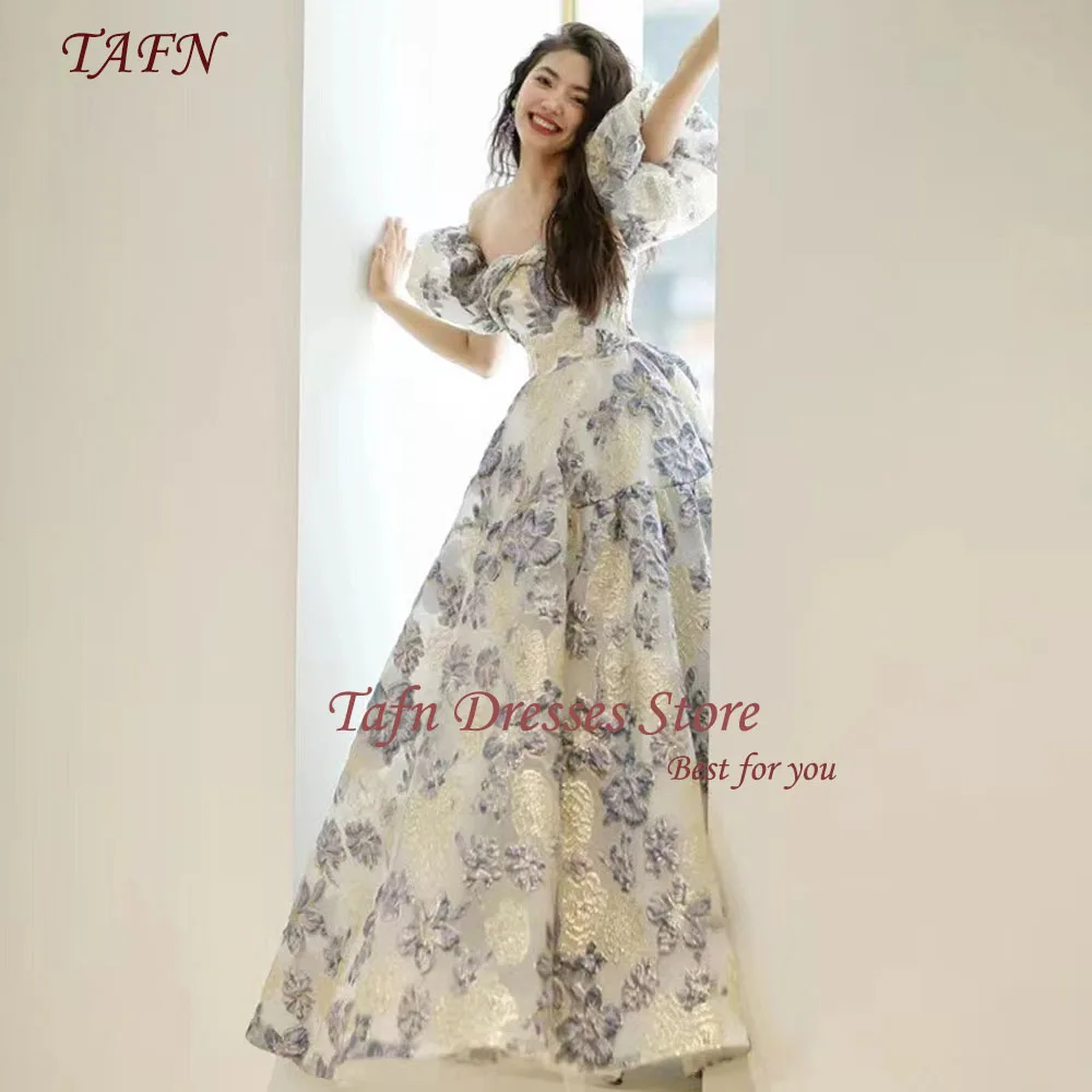 TAFN-vestido de novia de manga corta con estampado Floral, precioso vestido de novia con corte en A, longitud hasta el suelo, 2024 웨드레스 스