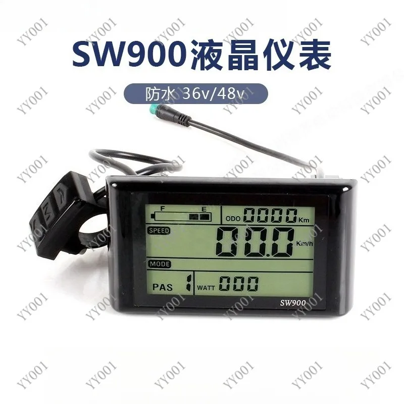 Waterproof SW900 Digital LCD Instrument 36V48V Ebike Speedometer With Headlight Connecting Wire For Modification