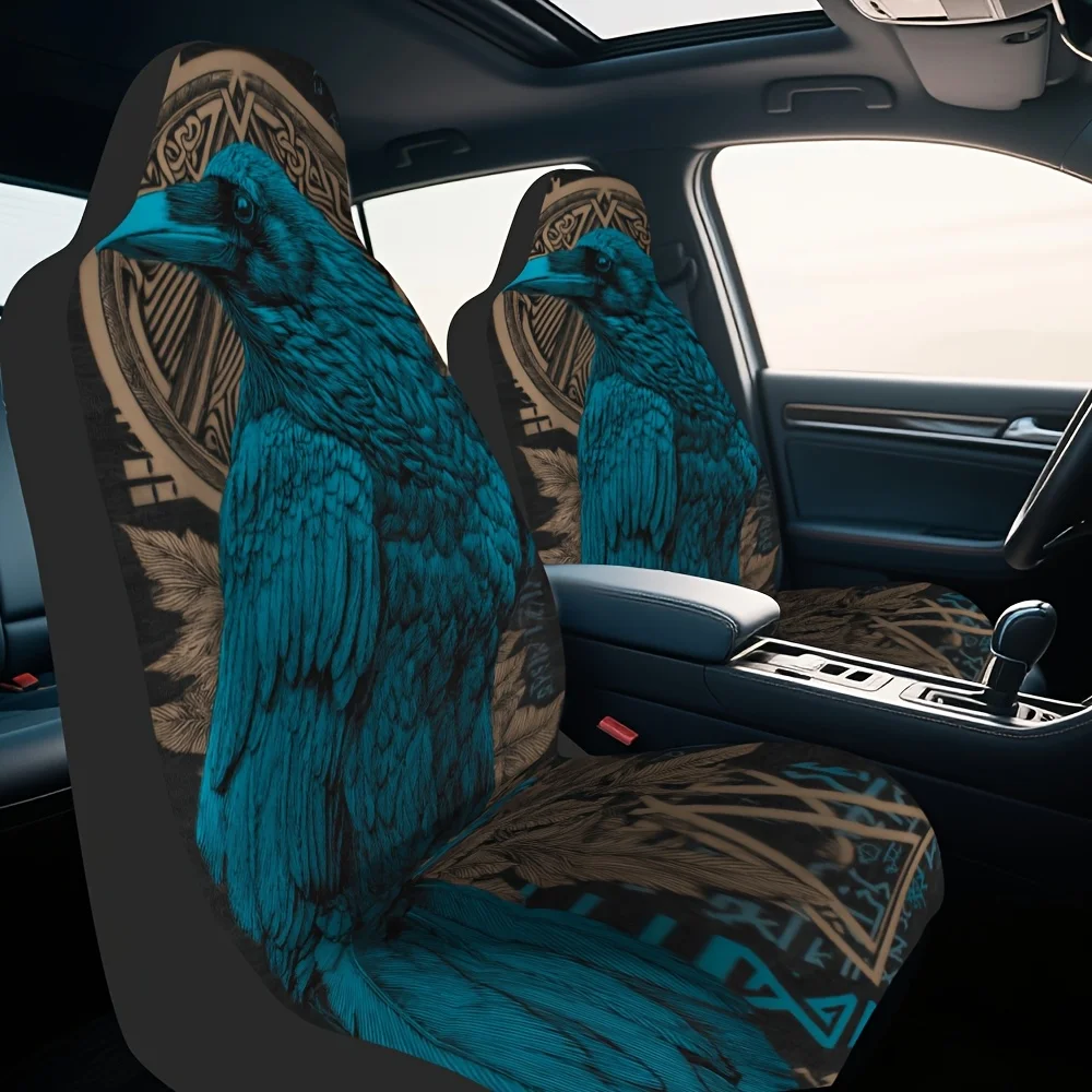 2pcs, Nordic Ravens Celtic Knot Design Car Seat Covers, Compatible With Most Sedan And SUV Front Seats, Great For Front Seat Com