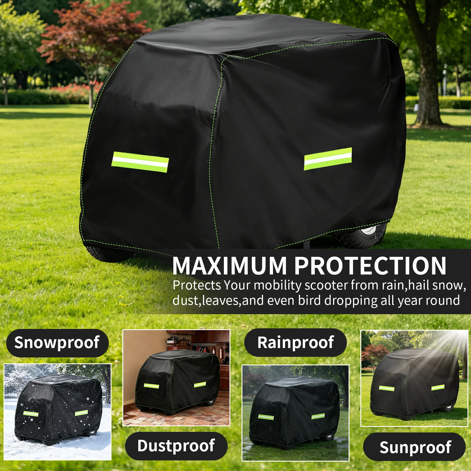 Cover for Mobility Scooter 210D Oxford Electric Scooter Waterproof Rain Cover with Reflective Strips & Buckles & Storage Bag 6