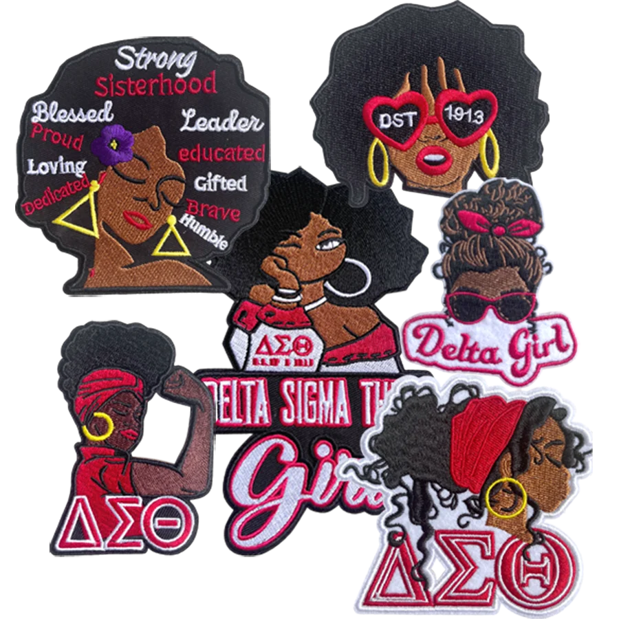رقعة دلتا سيجما ثيتا المطرزة - نادي نسائي الأخت والحياة اليونانية شارة حديدية للسترات والحقائب والقبعات