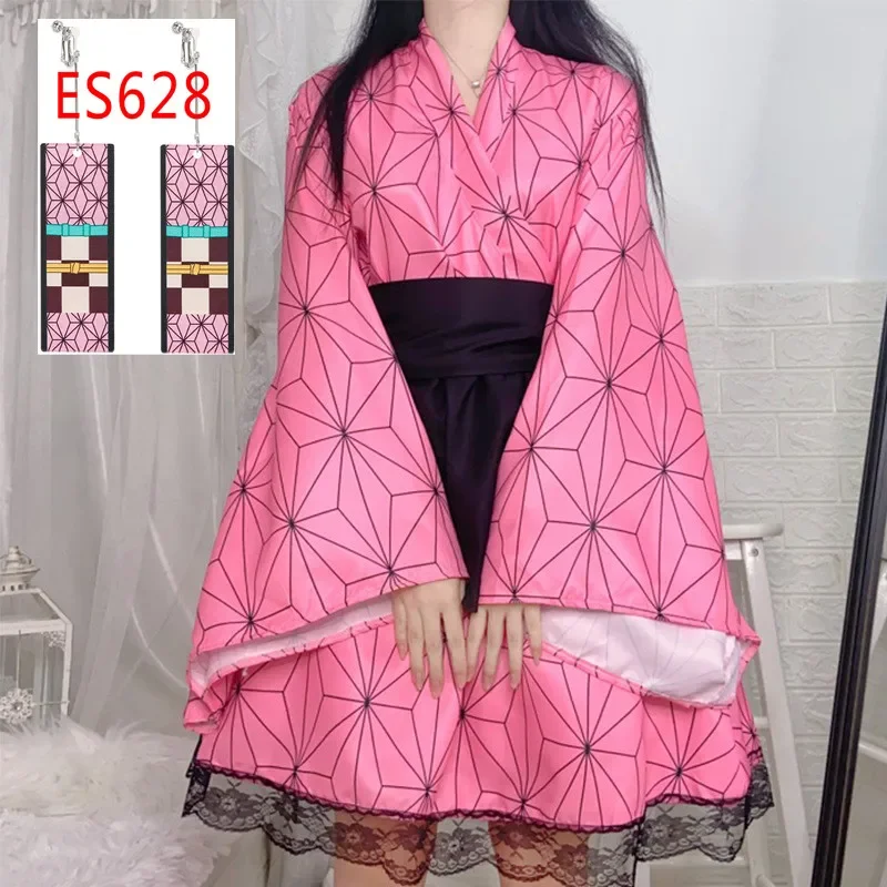 Disfraz de Demon Slayer para mujer, kimono Lolita Kamado Nezuko, kimonos japoneses, vestido de Carnaval de encaje de Anime