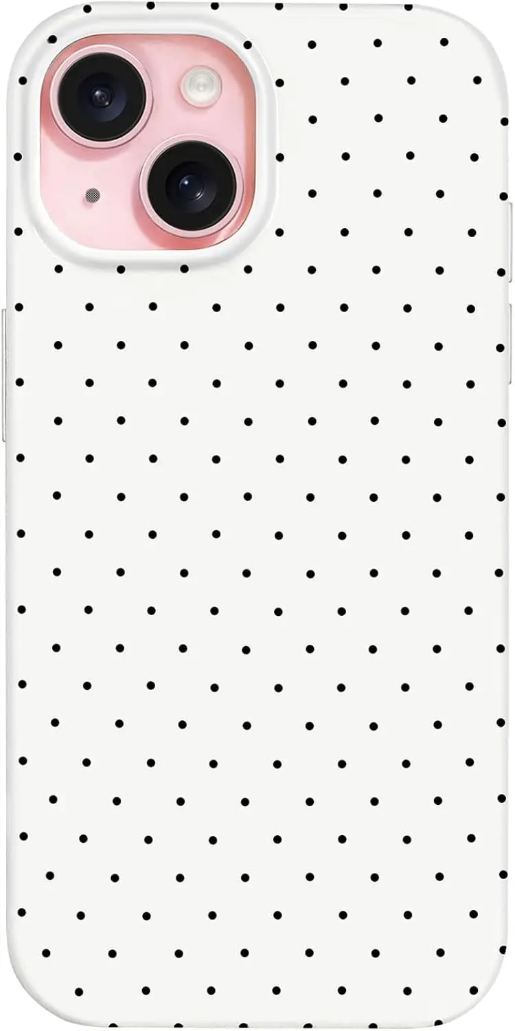 

Cute Polka Dot iPhone 15 Case, Slim TPU Cover with Anti-Scratch Protection for Women and Girls, White