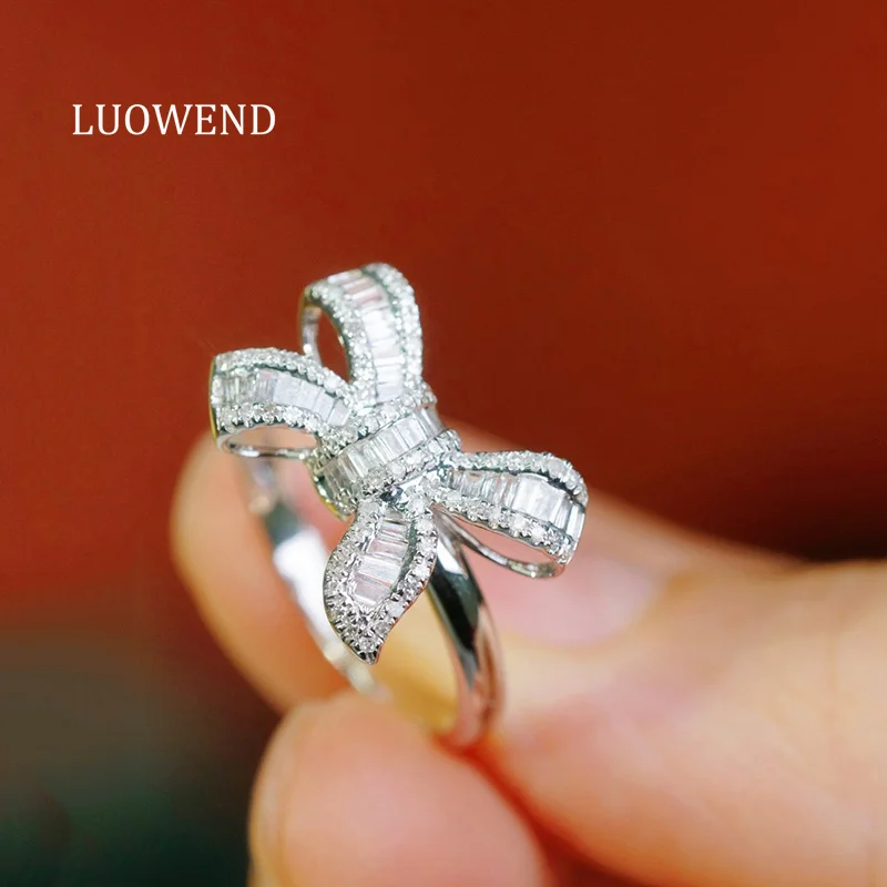 Кольца LUOWEND из 100% белого золота 18 карат для женщин, романтическое кольцо в форме банта с натуральным бриллиантом 0,50 карата, обручальное кольцо, элитные ювелирные изделия для вечеринок