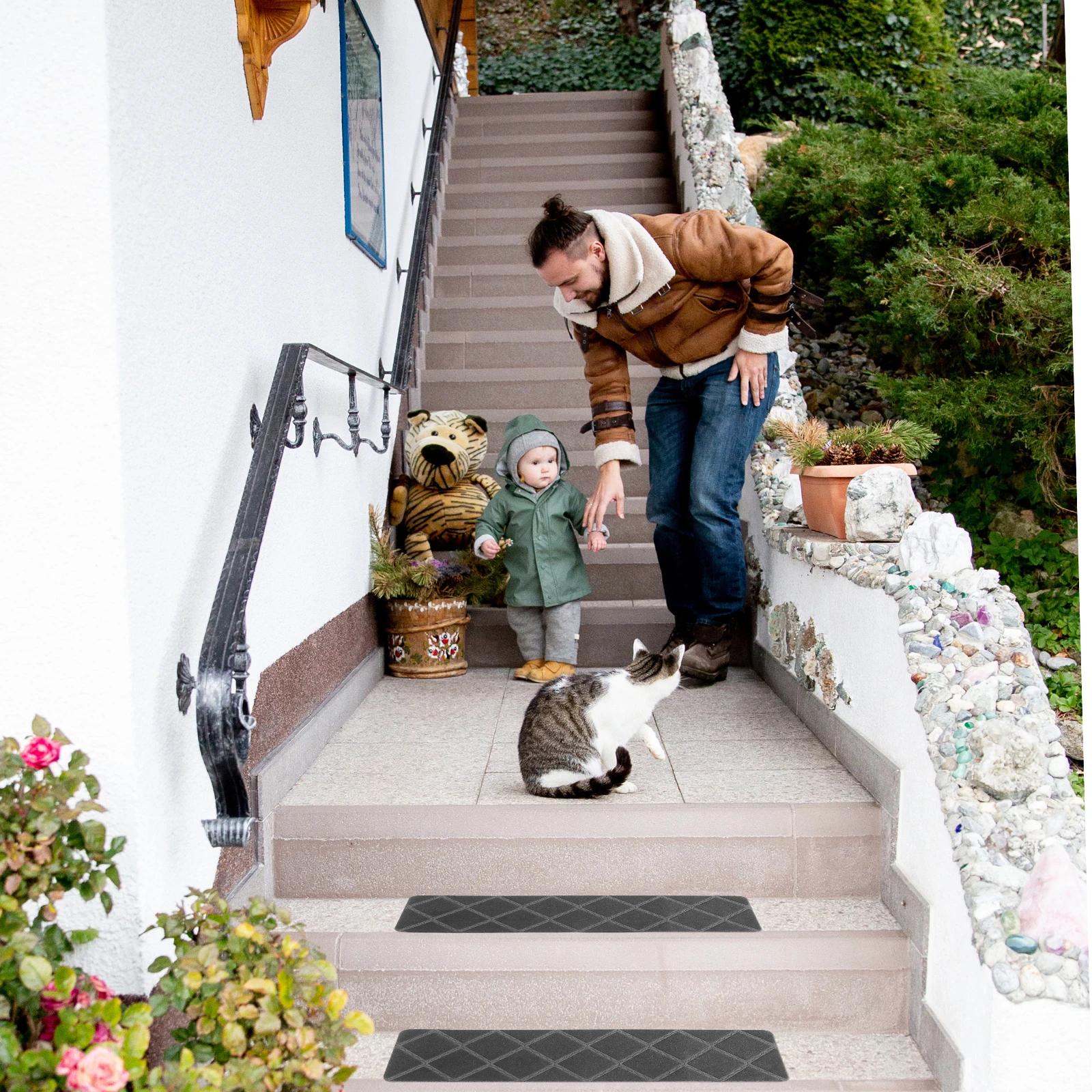 

4pcs Non Slip Treads Anti Skid Rugs For Kids Pets Indoor Outdoor Reusable Carpet Stair Runners Home Decoration Easy Installation
