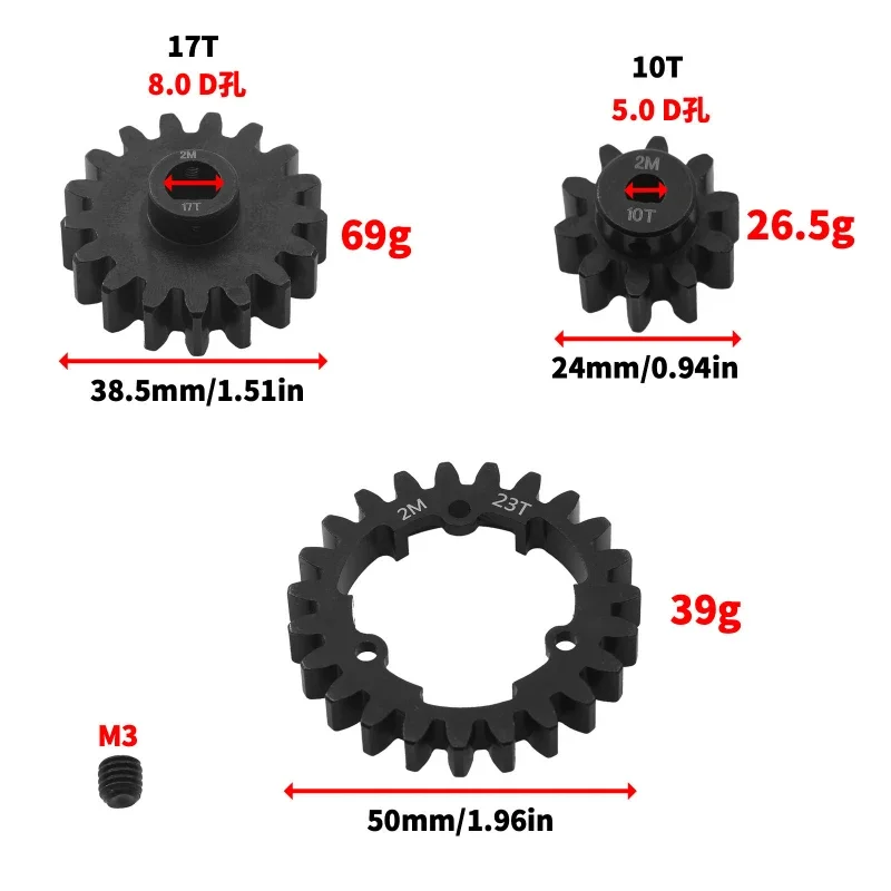 Metal Main 23T Spur Gear 10T 17T Pinion Gear 6449 for RC Car Trxs 1/5 X-Maxx 1/10 E-Revo 2.0