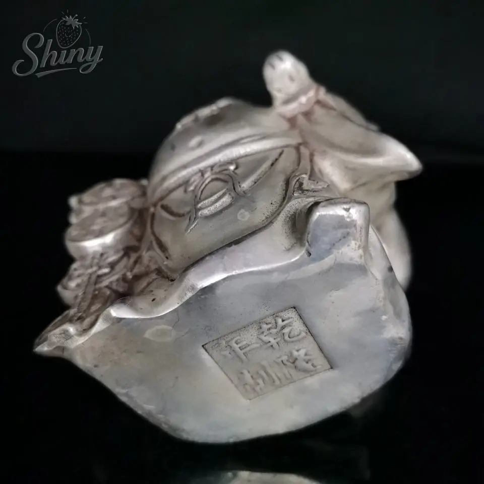 Antique White Bronze Laughing Buddha Statue Chinese Feng Shui Lucky Money Maitreya Buddha Sculpture Ornaments  Home Decor