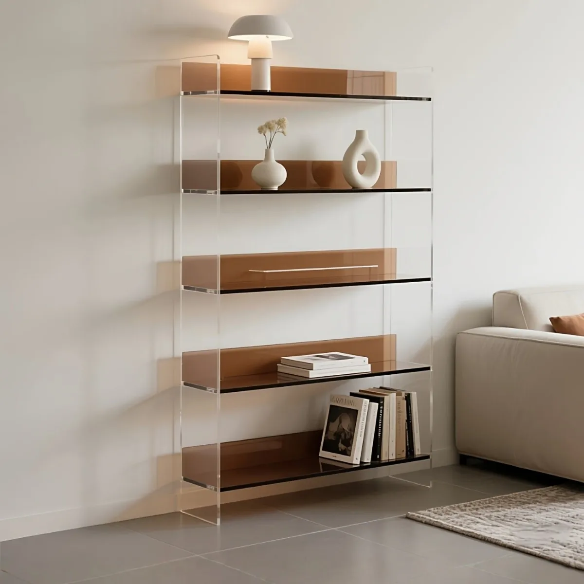 HYS Acrylic Shelf Bookcase Modern Simple Display Cabinet Living Room Floor Sofa Side Cabinet Entrance Bedroom Locker