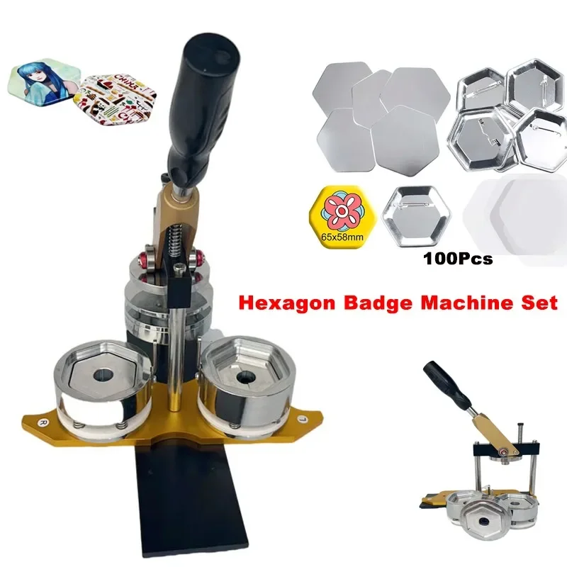 Hexagonal Button Badge Machine 65*58mm with Button 100Pcs Mirror Badges Suitable for Hexagonal Professional Button Manufacturer