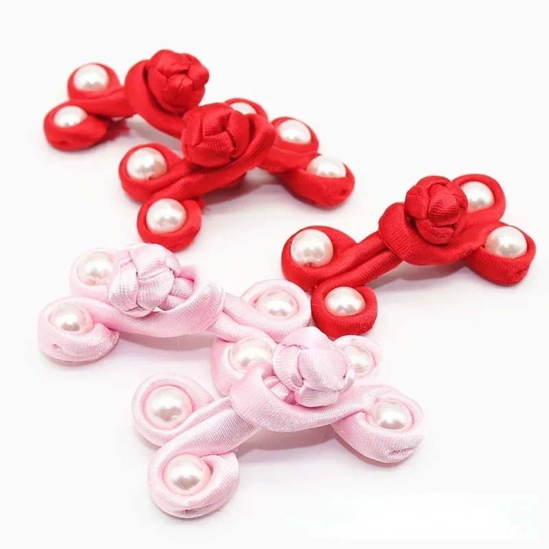 New Fashion Pink Red One-word Pearl Disc Button Retro Hand-sewn Chinese Decoration Accessories Button