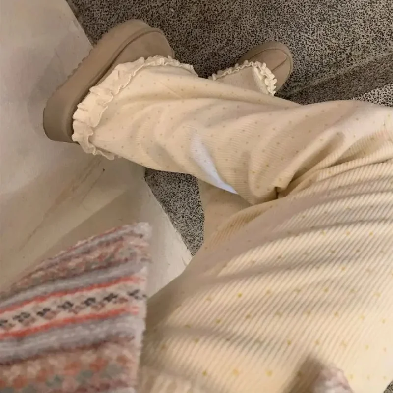 Japanse Leuke Polka Dot Gedrukt Corduroy Broek Vrouwen 2025, Nieuwe Schimmel Rechte Veelzijdige Broek Y2k Streetwear