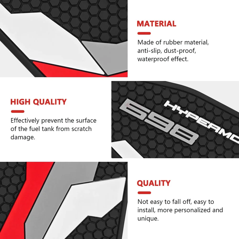 ل Ducati Hypermotard 698 مونو RVE 2025 خزان وقود دراجة نارية وسادة واقية مجموعة ملصقات عدم الانزلاق الجانب خزان الوقود ملصق #5