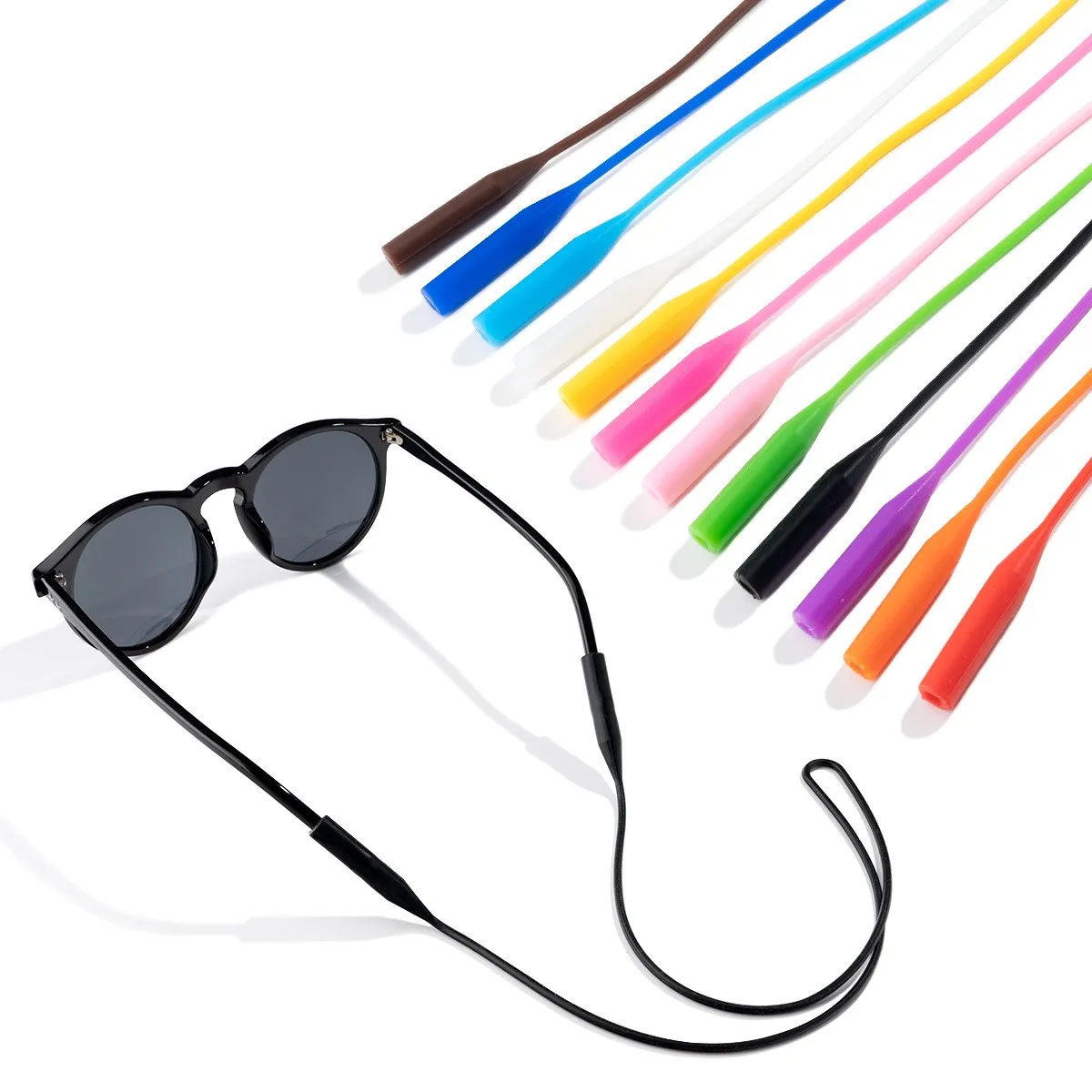 2/5 قطع من نظارات الرأس المستديرة المصنوعة من السيليكون مع سلسلة طويلة وسميكة، وحبل نظارات رياضي مضاد للسقوط ومضاد للخسارة #1