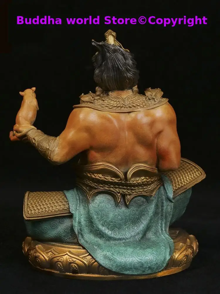 100% Handmade Copper Yellow Jambhala fortune god Mammon God Bronze sculpture Exorcism brings wealth Decorate Buddha statue