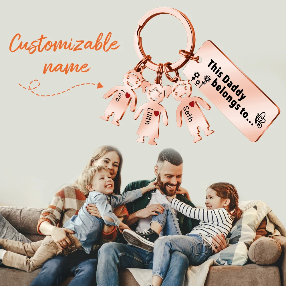 Benutzerdefinierte Familie Namen Keychain Dieses Papa Gehört zu Keychain Personalisierte Vatertag Geschenk – Detail 1