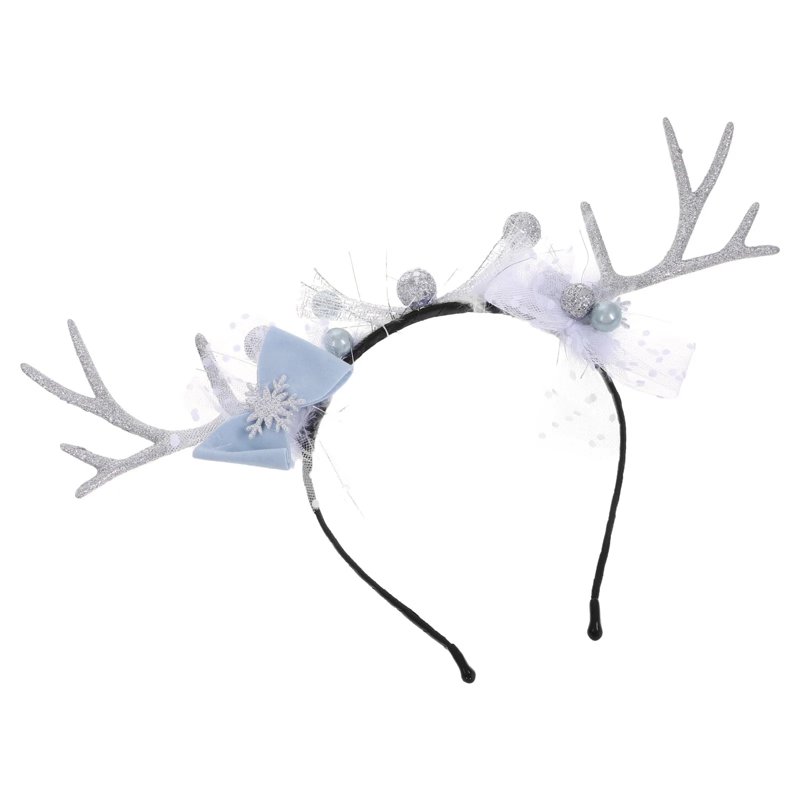 

Christmas Snowflake Reindeer Antlers Headband Bow Party Hair Clip for Women Holiday Celebration Accessory