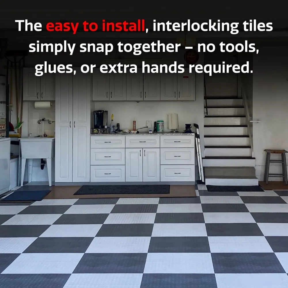 Azulejos de piso de garaje modulares de copolímero duraderos, azulejos entrelazados antideslizantes para garaje, paquete de 48 patrones de aleación de 12 x 12 pulgadas