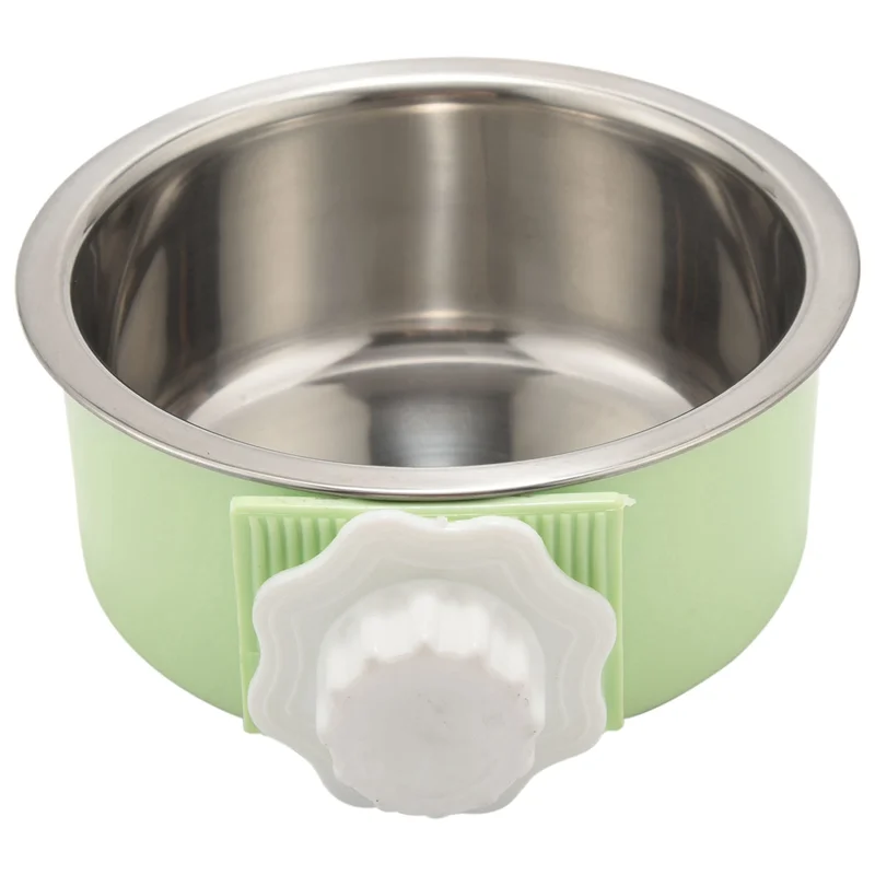 

AS63-2 Pieces Crate Dog Bowl, Removable Stainless Steel Pet Kennel Hanging Food Water Feeder Bowl Cage Coop Cup With Spoon