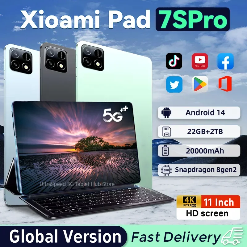 2025 New7S Pro Tablet  4K Screen with Snapdragon 8gen2 Android 14 System Dual-Mode 5G and Wi-Fi 20000mAh  22GB RAM 2TB Storage