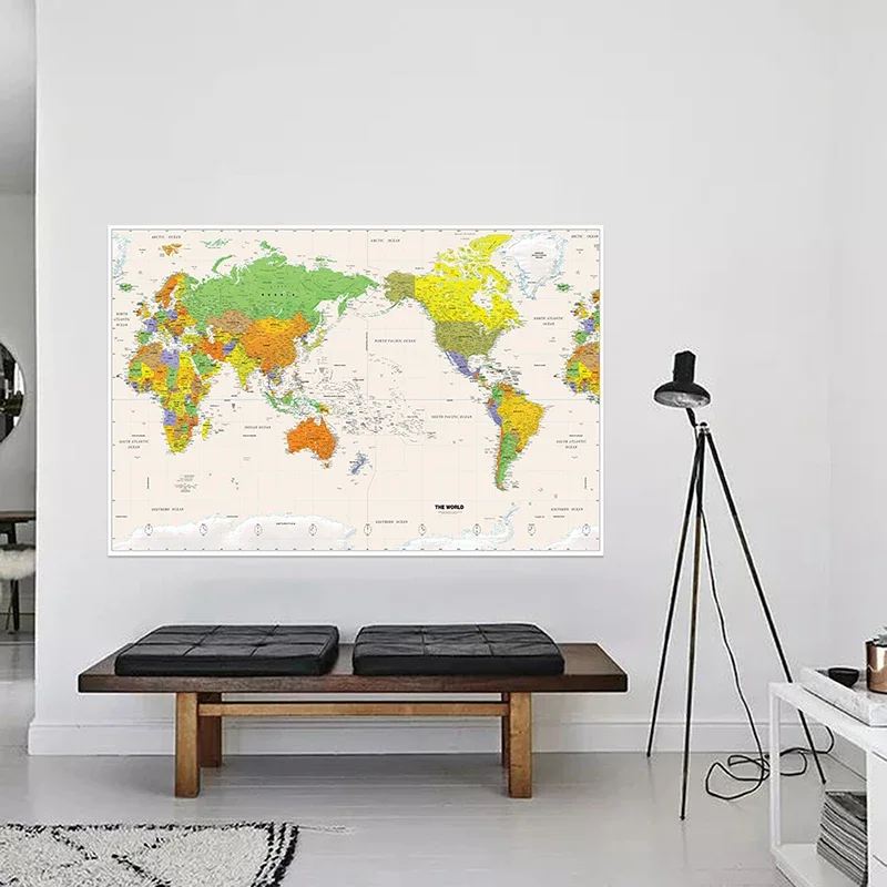 150x100 cm Mappa del mondo Immagine decorativa da appendere Mappa dettagliata delle grandi città in ogni paese per materiale scolastico