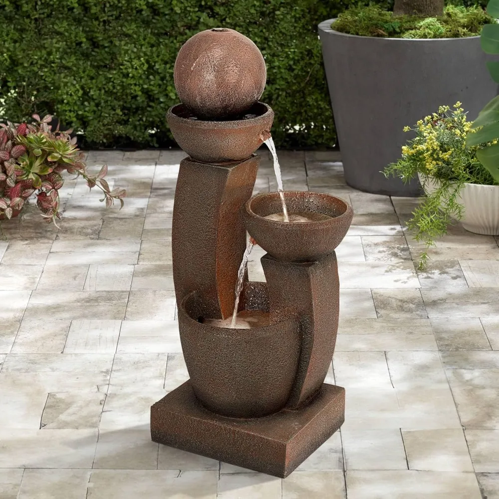 

Curved Columns 31" High Large Modern Zen Indoor Outdoor Decor Faux Stone Floor Fountain with Light LED Standing, Customized