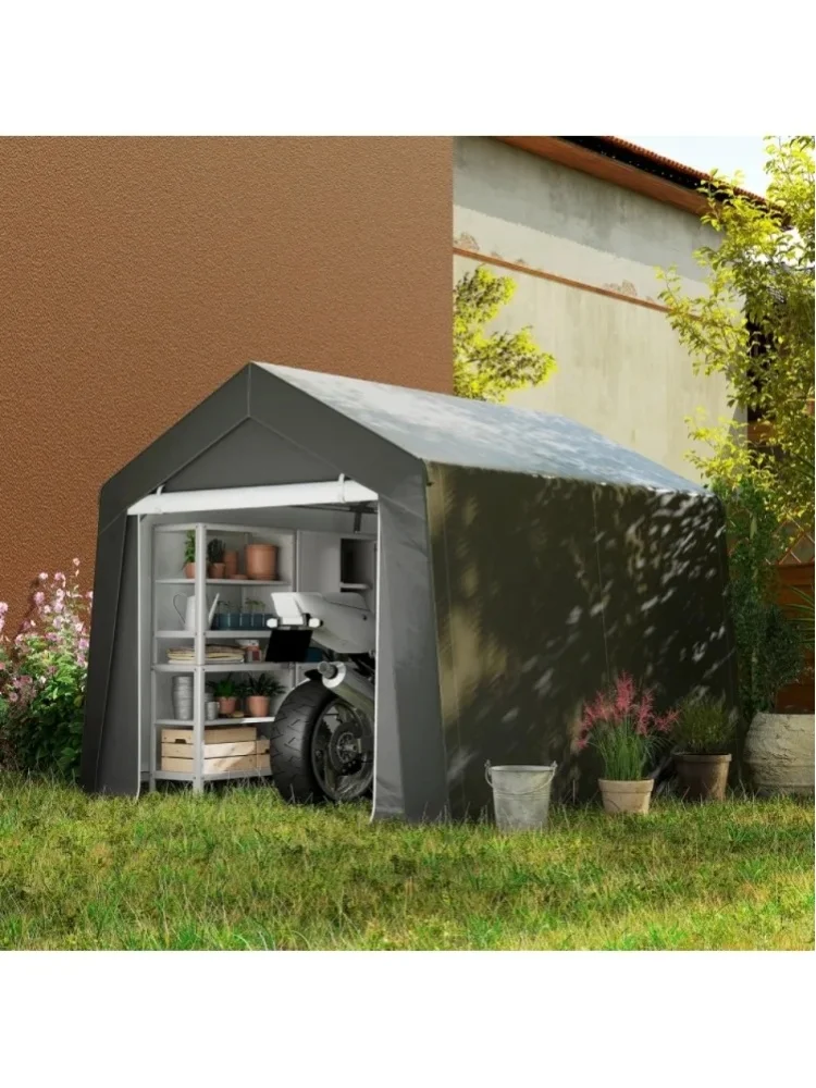 Carport Zeltgarage 3x3 m Wasserdichtes Garagenzelt mit Rolltür, Lüftungsfenster, Verlängerten Kanten, Dunkelgrau