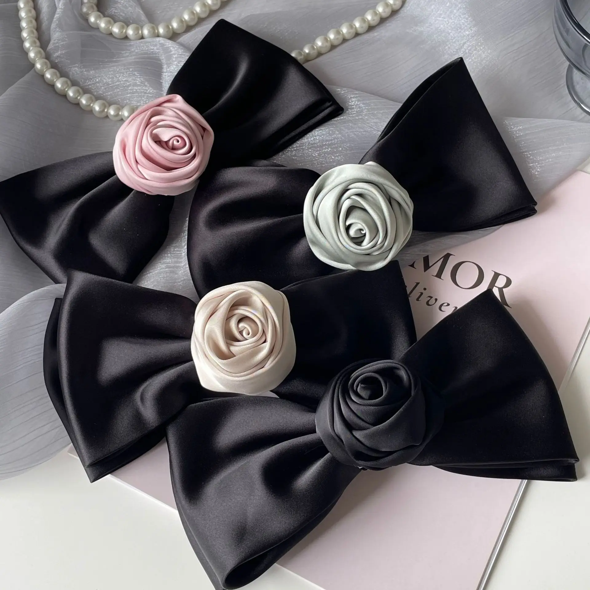 

Korean Fabric Rose Flower Hair Clip for Women Luxury Bow Spring Clasp Hairpin, Elegant Minimalist Korean Style Hair Accessories