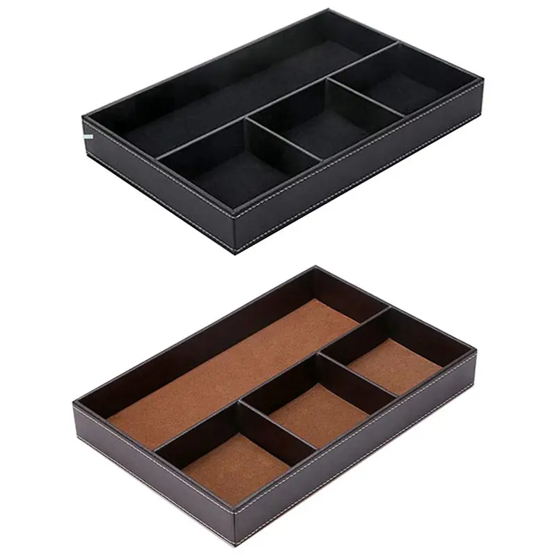 

2X 4 Slots Desk Drawer Organizer, Pu Leather Drawer Storage Organizer Divider (Brown&Black)