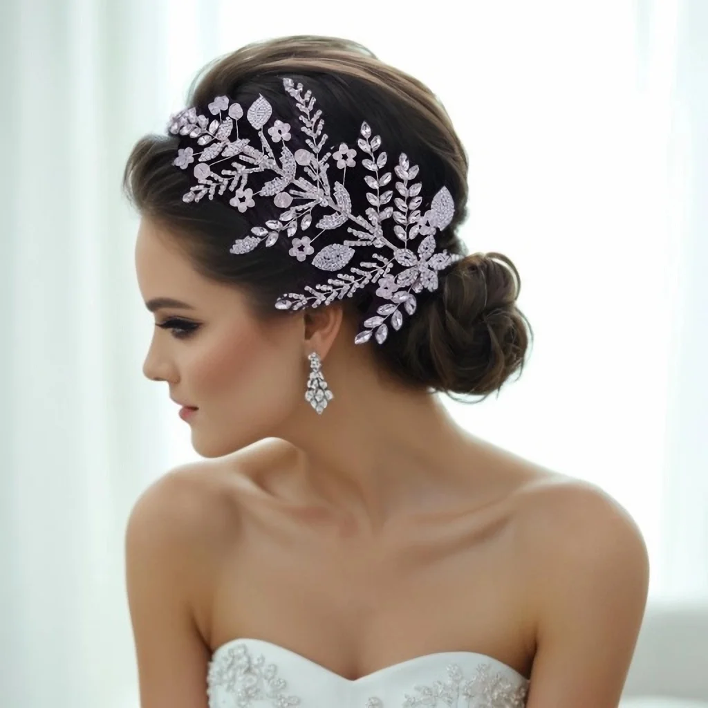 Bride Headband Rhinestone Headpiece Women Hair Jewelry Luxury Wedding Headdress Alloy Leaf Bridal Headwear HP491