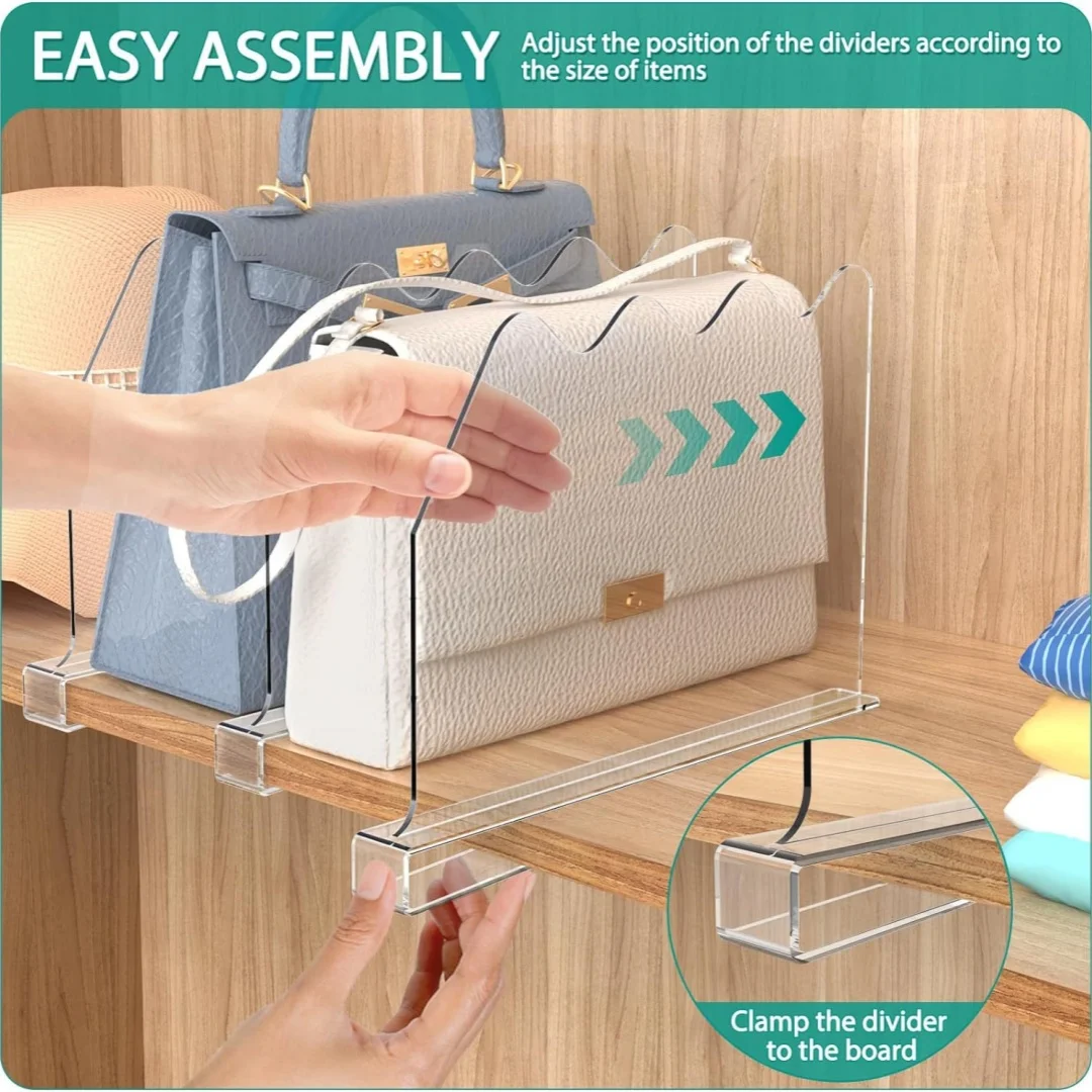 2er-Pack Transparente Acryl-Kleidertrenner, Taschen- und Schrank-Aufbewahrungsregal-Trennwände, Kleiderschrank-Organizer