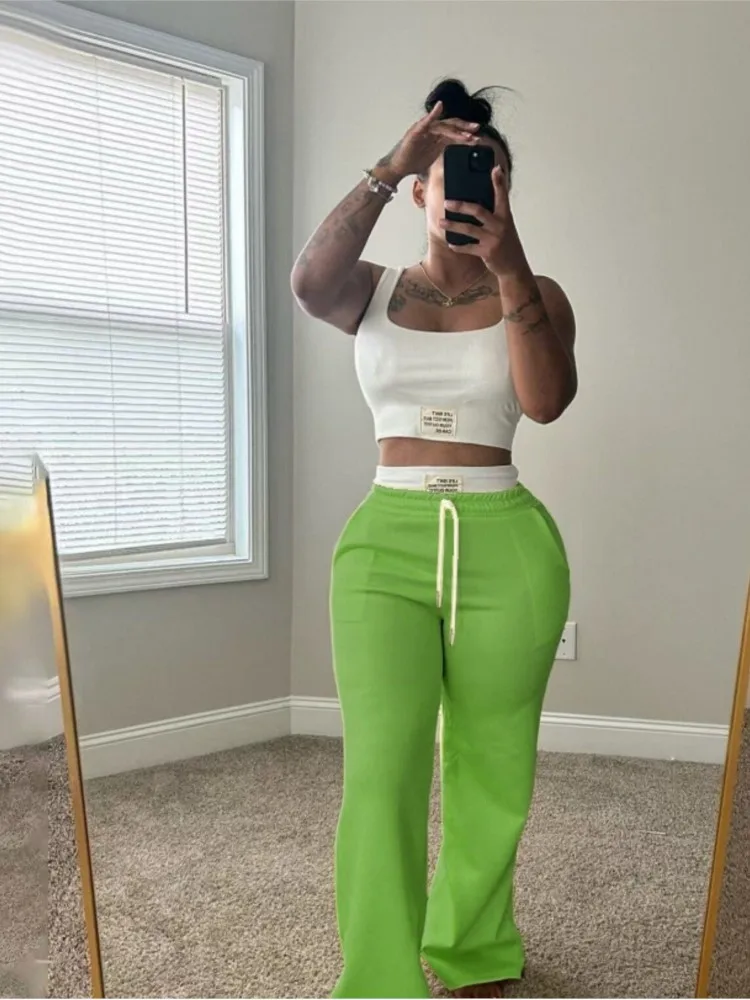 여성 여름 캐주얼 조끼 스포츠 바지 2피스 세트 패션 더블 웨이스트 엘라스틱 타이 슬림 핏 힙커버링 바지 여성 수트2026