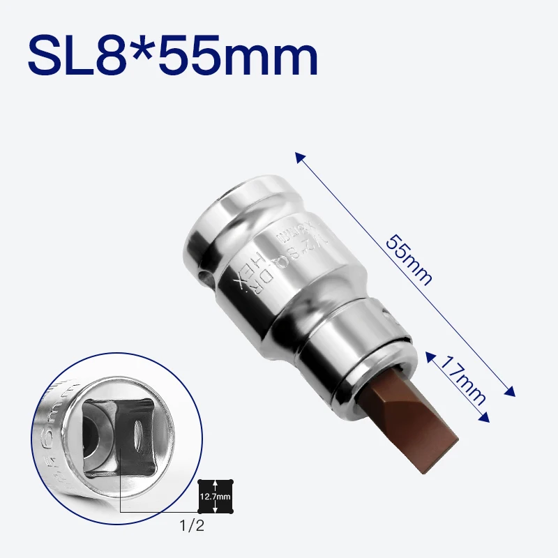 4pcs 1/2 Inch Drive Slotted Bit Socket Set Metric Flat Screwdriver Bit Sockets Hand Tools quick wrench Socket Joint SL5 to SL10