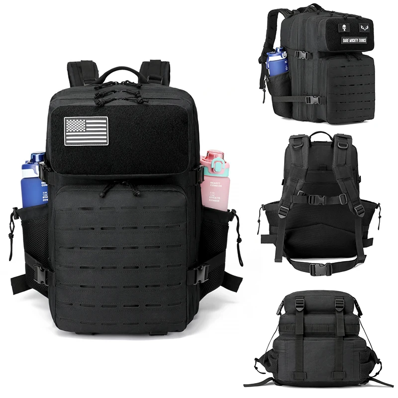 45L Outdoor Tactical Backpack for Men Women Hiking Camping Travel Daily Gym Rucksack School Daypack with Dual Cup Holders