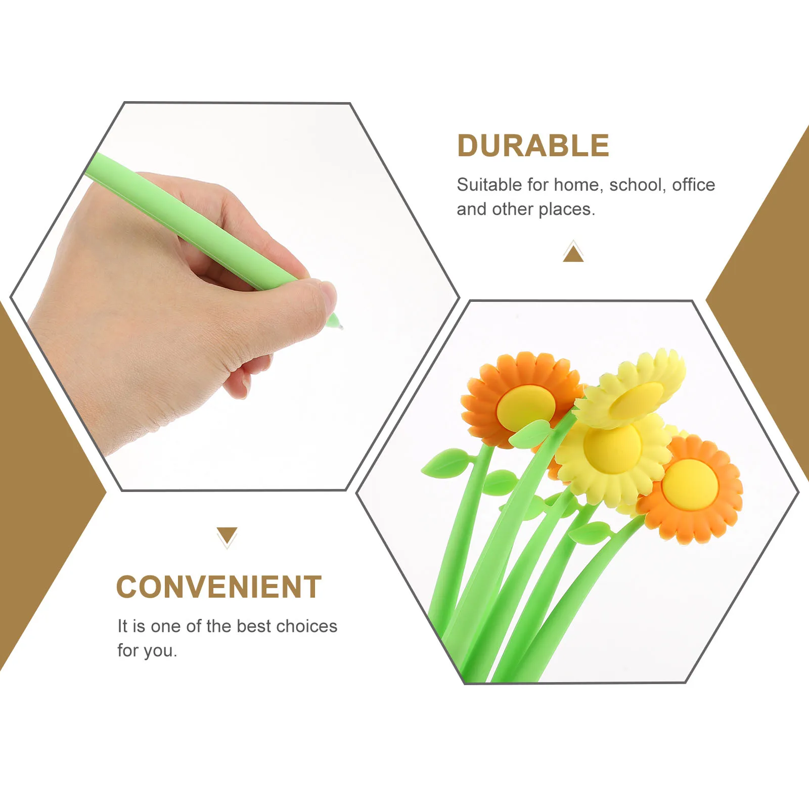 

6pcs Silicone Gel Pens Cute Writing Calligraphy Fun Cartoon Sunflower Shaped Office Student Stationery Fine Tip Adorable
