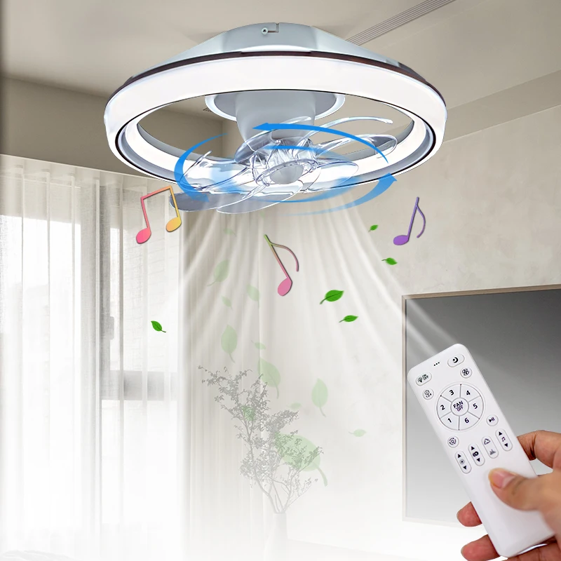 Ventilatore da soffitto a LED intelligente da 48 cm con luce Ventilatore oscillante ad alto lume Lampada da soffitto con telecomando APP per interni moderni