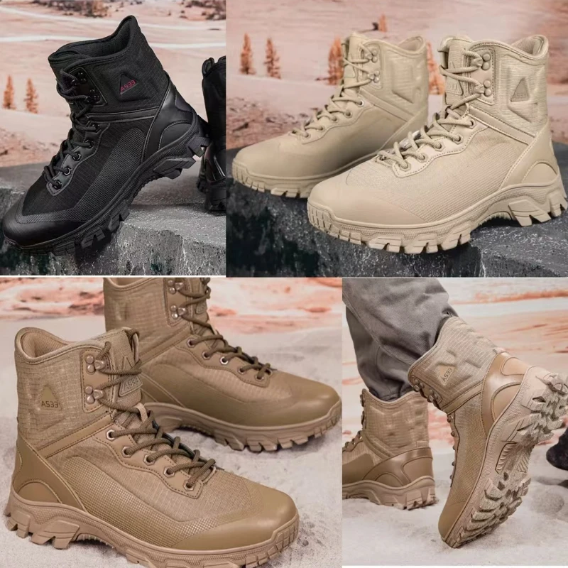 

Desert Color High-top Combat Boots for Men Hard Core Texture Good Partner for Outdoor Travel Retro and Practical Grab It Quickly