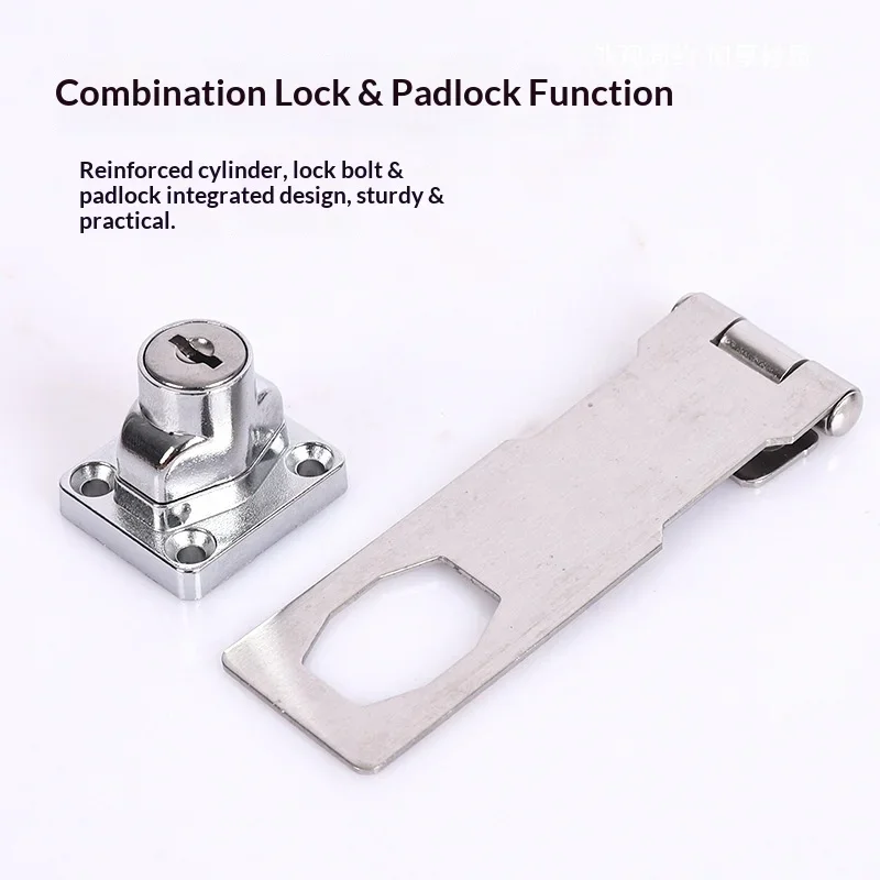 2Sets Heavy Duty Stainless Steel 2 in 1 Lock with Plate Keyed Entry for Desk File Cabinet Wardrobe Durable 90 Degree Buckle Lock