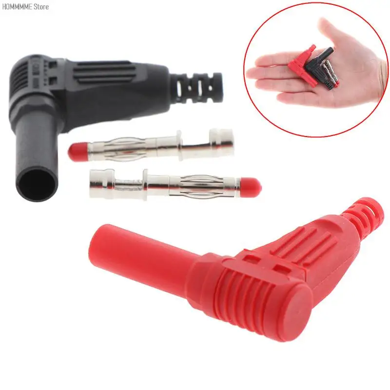 2Pcs Red+Black 4mm Male Right Angle Insulation Banana Plug Multimeter Test 1red+1black 4mm Connector